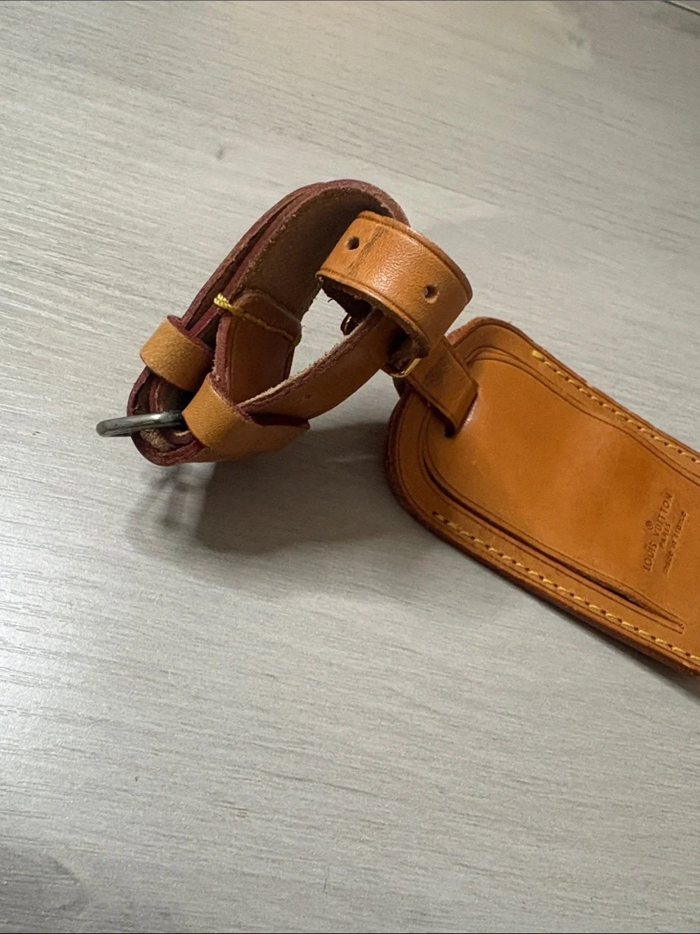 Louis Vuitton Tan Leather Luggage Tag with Strap